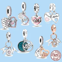 925 Sterling Silver Charms för Pandora smycken pärlor Kvinnor smycken mamma bokstäver hjärta dubbel dingle