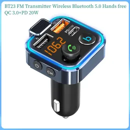 consumir eletrônicos BT23 Transmissor FM sem fio Bluetooth 5.0 Kit viva-voz para carro Áudio MP3 Player com carregador rápido tipo C PD 20W + QC3.0