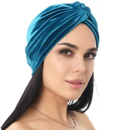 Soft Velvet Cross Twist Turban Caps for Women Head owijaj chusta muzułmańska head carnet femme Musulman Islamskie czapki na nakrycia głowy