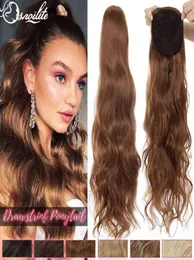 Snoilite 24inch Long Wavy Ponytail Hair Extension Synthetic Drawstring Clip in Hairpiece Body Wave Ponytail 2202086803178