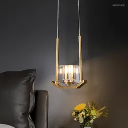 Hängslampor lyxiga sängen kristalllampa modern minimalistisk sovrum ljus kreativ personlighet koppar lång linje enstaka ljuskronor