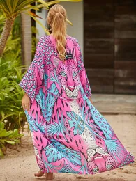 Cover-up EDOLYNSA Boho Printed Long Kimono Dress Spring/Autumn Suit Coverups Clothing Tunic Women Beach Wear Swim Suit Cover Up A2221