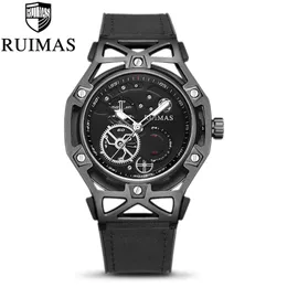 Ruimas Fashion Black Mens Dress Designer Luxury Military Luminous Watches Leather Classic Wrist Watch for Men273n