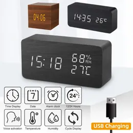 Accessori per orologi Altro Sveglia digitale Cubo con display elettronico a LED in legno per comodino Scrivania Camera da letto Controllo vocale Regolabile