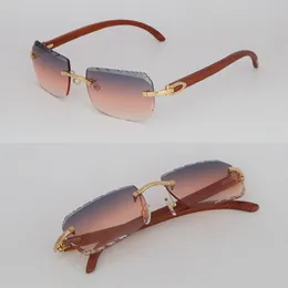 Neues Modell, quadratische, randlose Designer-Sonnenbrille für Damen, 8200757, Original-Sonnenbrille aus Holz, Luxus-Sonnenbrille aus Holz mit Diamantschliff für Männer und Frauen, heiß