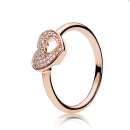 Anel de quebra -cabeça do coração de ouro rosa para Pandora real Sterling Silver Fashion Party Jewelry Designer Rings for Women Girlfriend Gift Glelling Love Ring com caixa original