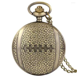 Pocket Watches Retro Bronze American Football Rugby Ball Design Quartz Watch With 80cm Necklace Pendant Chain Men Sports Souvenir Presents