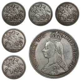 Reino Unido 1887 1888 1890 1891 1892 1 Coroa - Victoria 2º retrato de cópias de prata de prata moedas