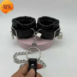 Massage Sponge Leather Bondage Set with Metal Chain Lock Slave Fetish Bdsm Restraints Handcuffs for Women Couples to Adult Games Toys