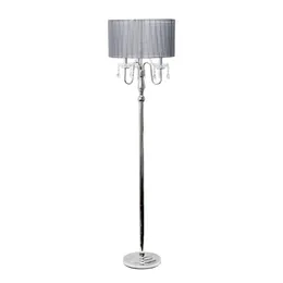 Modern Romantic Cascading Crystal Floor Lamp - Drum Shade - Gray