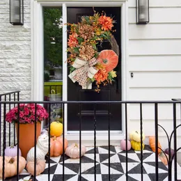 装飾的な花カボチャの秋の花輪玄関のデザインの手作りの手作りの素朴な感謝祭の飾りホームリース