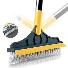 Cleaning Brushes Floor Scrub Brush 2 In 1 Cleaning Brush Long Handle Removable Wiper Magic Broom Brush Squeegee Tile Kitchen Cleaning Tools 230512