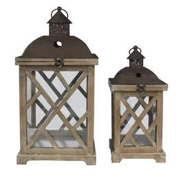 Collection Natural Wood Outdoor Candle Holder Set, Set of 2