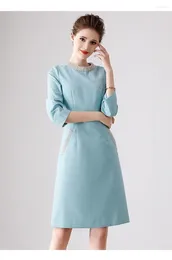Abiti Casual abito estivo da lavoro in rilievo da donna temperamento elegante gonna nera sottile da donna 2023 moda Vestido coreano tre quarti