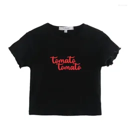 Kvinnors T-skjortor Merodi Womens Summer Casual O-Neck Kort ärm Svart T-shirts Girls Tecken Print Tomat Tops Feamle Tees