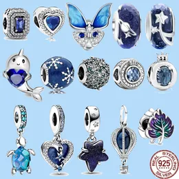 Ciondoli in argento sterling 925 per gioielli Pandora perline gioielli da donna Celestial Shooting Star Heart Double amp Blue