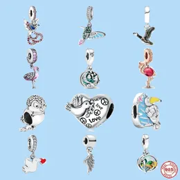 925 Sterling Silber Charms für Pandora Schmuck Perlen DIY Anhänger Frauen Armbänder Perlen Rosa Murano Glas Flamingo Baumeln