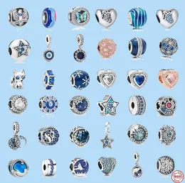 925 Charm-Perlen-Zubehör, passend für Pandora-Charms-Schmuck, baumelnde Charm-Frauen-Perlen, hochwertiger Schmuck, Geschenk, Großhandel, neue glänzende Schneeflocken, feines Königsblau