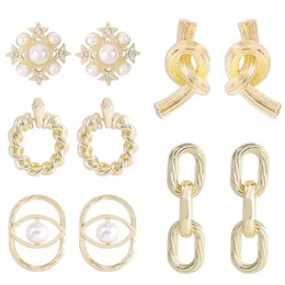 Brincos de argola simples pérolas de pérola Snowflake/Cristal redonda Corrente de ouro geométrico Drop Geométrico para mulheres Pattern Jewelry Party Gift Hugg
