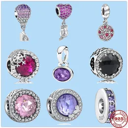 925 Sterling Silver Charms för Pandora smycken pärlor Nya ballonghus Owl Flower Pink Purple Zircon Bead