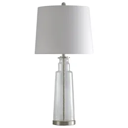 Table Lamp - Clear Seeded With Brass Steel Finish - White Hardback Fabric Shade