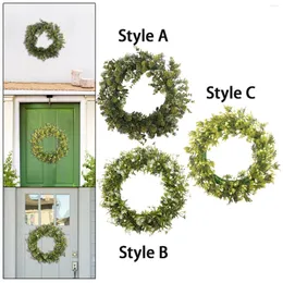 Decorative Flowers Artificial Green Leaves Wreath Garland 16" Round Greenery For Door Wedding Party Summer Decor