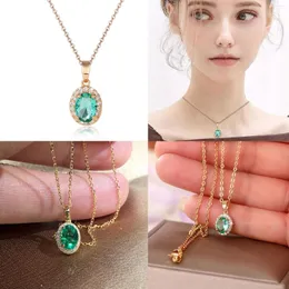 Chains Fashion Necklaces Necklace Crystal Pendant European And American Retro High Grade Blue Green Zircon