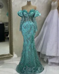 ASO EBI 2023 Arabic Crystals Crystals Dress Prom Abiti Pace Mermaid Evening Formale Formale Secondo ricevimento Accogliente abiti da fidanzamento