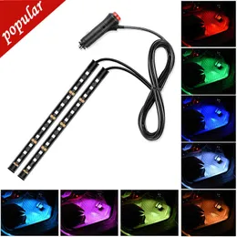 New 12LED Strip Lamp USB Car Cigarette Lighter Atmosphere Light Multicolor Adhesive Tap Auto Decoration Dash Foot Socket Car Styling