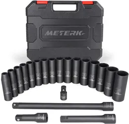KONTAKTDOZEN Effektuttag Set 1/2 "Drive Metric Deep Impact Socket Set Pneumatic Wrench Head Tire Removal Tool Socket Head Kit Hand Tool Set