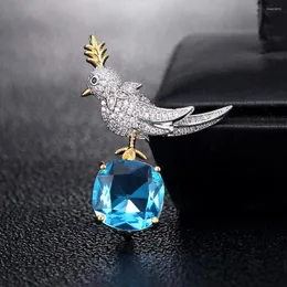 Brooches Female Simple Blue Crystal Bird For Women Luxury Yellow Gold Silver Color Zircon Alloy Animal Brooch Safety Pins