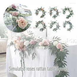 Fiori decorativi Artificiale Rose Runner Flower Row Disposizione Matrimonio Arco Sfondo Decorazioni da parete String Party Stage Window Display