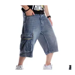 Mäns jeans sommar män shorts hip hop jenim boardshorts amerikanska modebyxor lösa baggy bomullsmän byxor bot stor storlek droppe otsvo