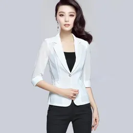 女性のスーツ夏の薄い白いブレザー女性セブンススリーブメッシュブラックスーツジャケットスリム韓国ファッショントップオフィスレディースラグジュアリーコート