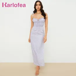 Casual Dresses Karlofea Floral Print Shirred Lilac Dress Elegant Sleeveless Maxi Sundress Sexy Backless Women Holiday Party Club Outfits Rob