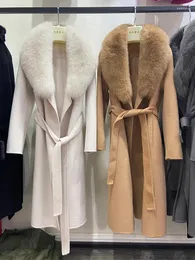 Frauen Wolle Frauen Winter Natürliche Echtpelz Kragen Woolen Lange Damen Oberbekleidung Weibliche Jacke