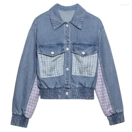 Kvinnors jackor elmsk England stil mode casual kortjacka high street vintage tvättat lapptäcke denim kvinnor kappa