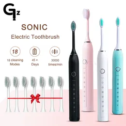 Brosse à dents GeZhou N105 Sonic Electric Adult Timer Brush USB Rechargeable Tooth es avec 8pcs Tête de rechange 230515