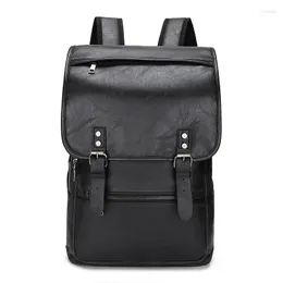 Backpack Fashion Men Leather Black School Bags For Teenager Boys 14 Inch Laptop Backpacks Mochila Masculina High Quality