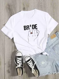 Kadın T-Shirt Gelin Yüzük Parmak Gelin Takımı Baskı Bachelorette Düğün Partisi Kadın T-Shirt Sıradan Bayanlar Temel O-Collar Kısa Kişili T-Shirt P230515