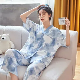 Kvinnors sömnkläder vår sommarmärke kortärmad japnese kimono pj kvinnor pajamas sätter sexig svart nattkläder capris sömnkläder lounge hemkläder 230515