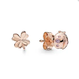 Clover and Ladybird Stud Earrings for Pandora 925 Sterling Silver Cute Party Jewelry designer Earring Set For Women Girls Sisters Gift earrings with Original Box