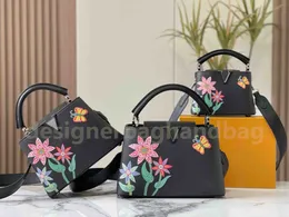 Women Capucines BB Shoulder Bag x YK 3D Colorful flowers and plants butterfly BB Handbag Luxurys Top Handle Crossbody Bags Snap Hook Removable Strap M51756 M51755