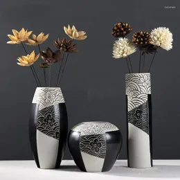 Vase Ikebana美学ミニマリストセラミック中国のモダンなドライフラワーVaso Ceramicaリビングルーム装飾YY50HP