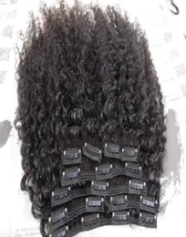 16 بوصة البرازيلية البشرية remy clip clip ins ins hair extensions natural black color double drawn spro afro kinky curl weaves for fashi1859592