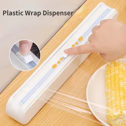 Organization Plastic Wrap Dispenser Cling Film Cutter Box Aluminum Foil Sliding Knife Type Storage Fresh Food Wrap Kitchen Tools Accessories