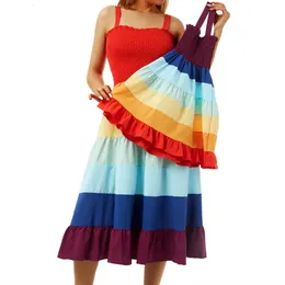 Familjsmatchande kläder Mor och dotter klänning Rainbow Stripe Sleeveless Aline Casual Mommy Me Summer Clothes 230512