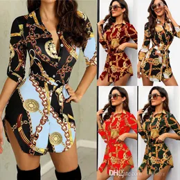 Women Shirt Sexy Blouses Middle Sleeve Chain Print Elegant Dresses Casual Top Blusas Chemise Female Tops Plus Size Womens Clothing 3xl 4xl 5xl