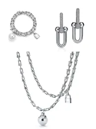 925 Silver 18K Gold Plated Necklace Ball Lock Hardware Fashion Jeweller Jewlery Designer Set Chain For Women Män Par Armband örhängen Bröllopsfestgåvor Cool