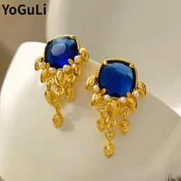 Dangle Chandelier Fashion Jewelry 925 Silver Needle Blue Glass Earrings Trend Senior Sense High Quality Brass Drop Earrings For Women 230515